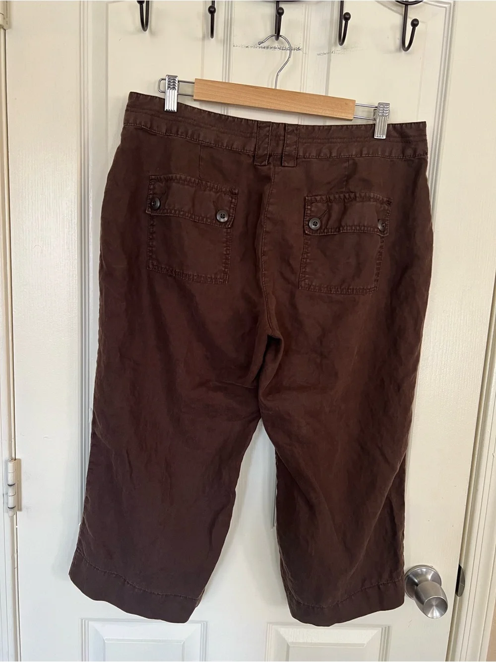 Old Navy 100% Linen Brown Utility Cargo Capri Pants Drawstring